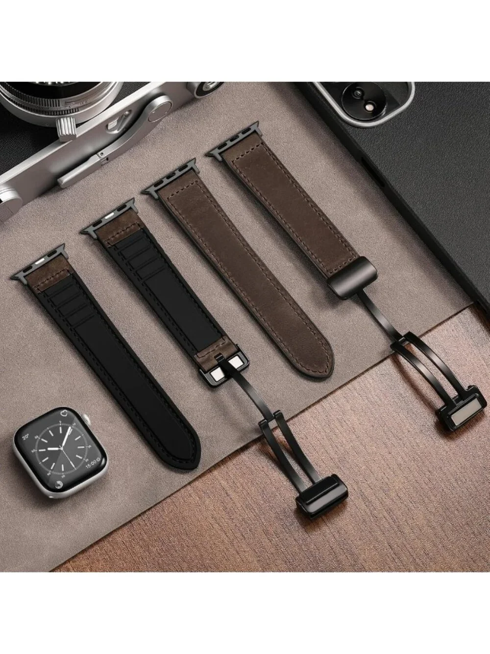 Genuine Leather Magnetic Bands for Apple Watch 38mm-49mm, Unisex iWatch Straps